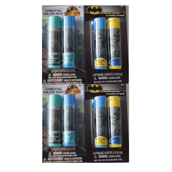 4 - 2 Pack Batman Jurassic World Lip Balm Blueberry Bubblegum Watermelon - Picture 1 of 1
